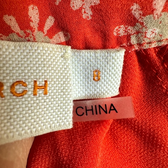 Tory Burch Orange and white boho silk shift dress with long sleeves. Size 8. - Picture 3 of 8